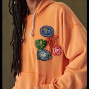 Hollister x Midwest Kids Oversized Pullover Graphic Orange Hoodie Size L